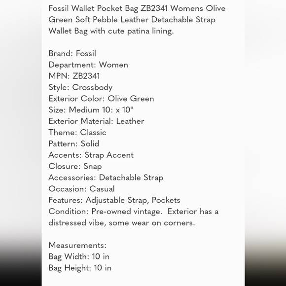 Fossil | Wallet Pocket Bag Womens Green Leather Detachable Strap Crossbody - Picture 16 of 16